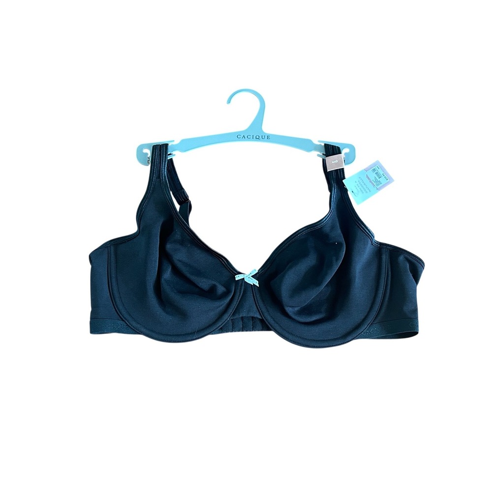 Cacique The Cotton Collection Unlined Demi‎ Bra Black Plus Sz 44D Underwire NWT